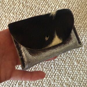 cowhide cardholder handpainted silver sparkle Black White leather Card Wallet
